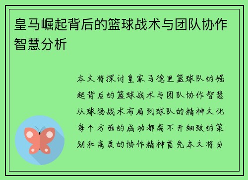 皇马崛起背后的篮球战术与团队协作智慧分析